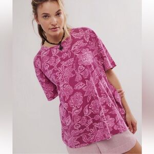 Free People Nina Pink Floral Short Sleeve Top